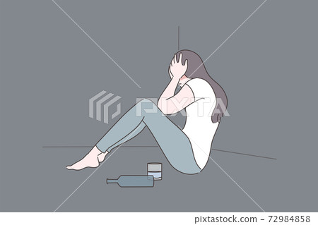 Female alcoholism, depression, addiction, mental stress concept Female alcoholism, depression, addiction, mental stress concept 72984858