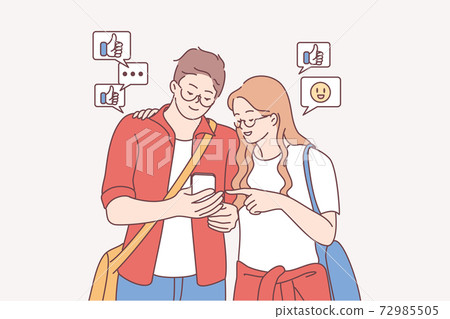 Online communication, sharing and liking posts in internet concept Online communication, sharing and liking posts in internet concept 72985505