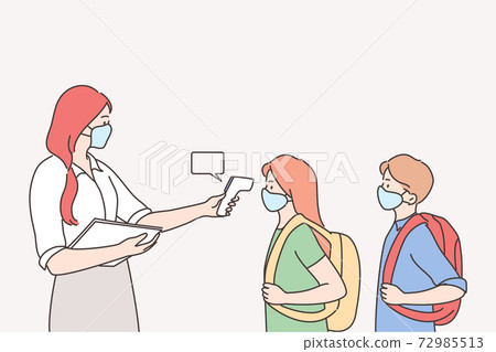 Measuring temperature in school during pandemic concept Measuring temperature in school during pandemic concept 72985513