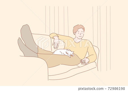 Home rest, watching TV, pet, leisure time concept 72986198