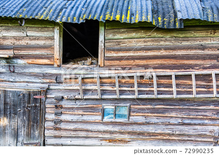 Cute cats sitting on the hay in old wooden house Cute cats sitting on the hay in old wooden house 72990235