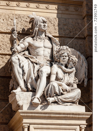 Sculpture representatives natives of America and Australia 72991749
