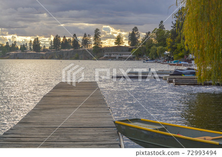 Fishing dock on the waters of  Williams Lake in Cheney, Spokane County, Washington 72993494