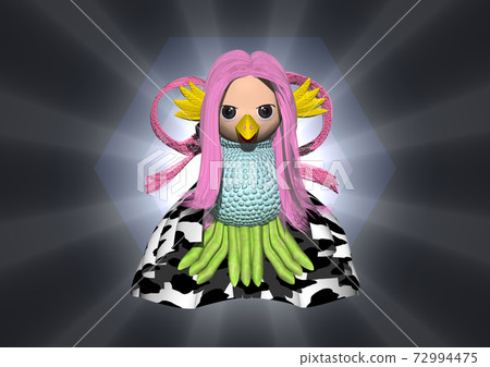 2021 Amabie character (3DCG) dressed as Ox - Stock Illustration