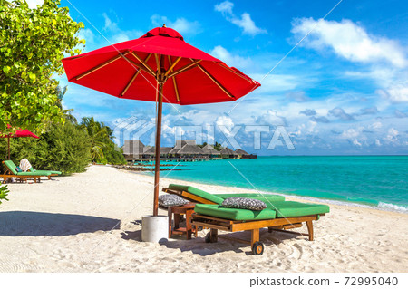 Sunbed and umbrella in the Maldives 72995040
