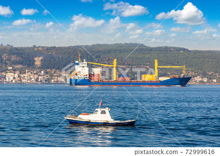 Container ship in Dardanelles strait, Turkey 72999616