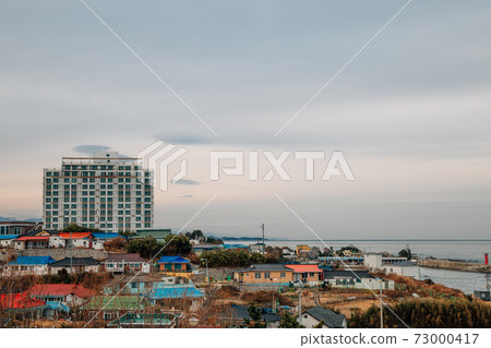 Jumunjin seaside village panorama view in Gangneung, Korea 73000417