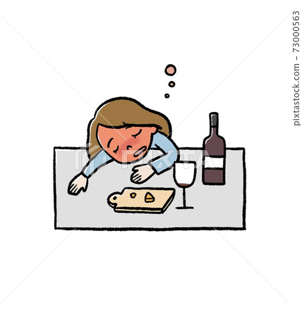 Illustration of a drunk woman 73000563