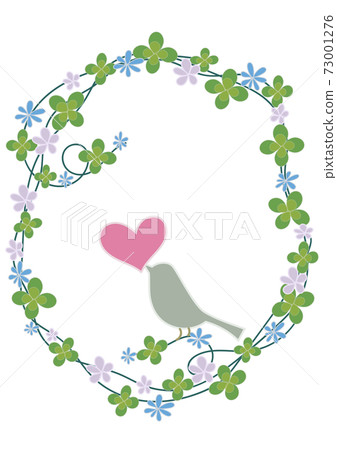 Illustration of a four-leaf clover and a hand-painted frame of two kinds of flowers drawn in pale colors Illustration of a four-leaf clover and a hand-painted frame of two kinds of flowers drawn in pale colors 73001276