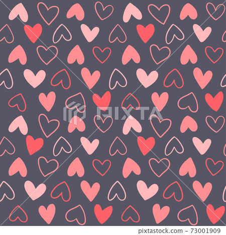 Valentine's Day seamless pattern. Flat hand drawn love elements on a dark isolated background. 73001909