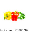 Red, green and yellow peppers as an art 73006202