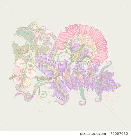 Fantasy flowers in retro, vintage, jacobean embroidery style. Fantasy flowers in retro, vintage, jacobean embroidery style. 73007080