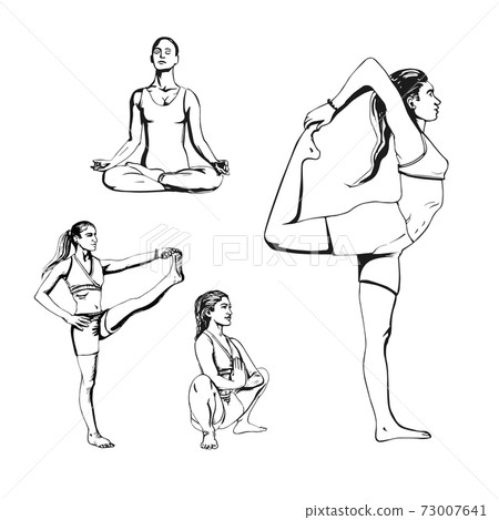 Set from young womans in yoga pose , hand drawn vector. Yoga vector illustration 73007641