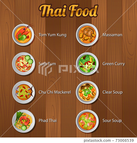 Thai delicious and famous food.with wooden background 73008539