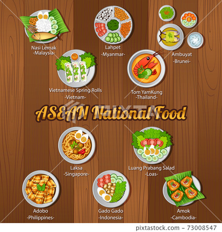 ASEAN national delicious and famous food.with wooden background 73008547
