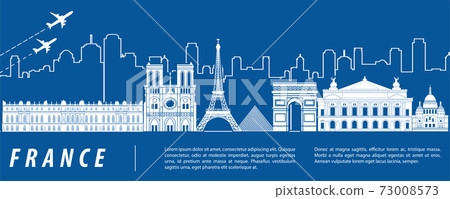 France famous landmark silhouette with blue and white color design 73008573