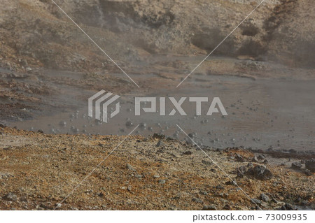 A close-up of a mud pot in Seltun Geothermal area of Krysuvik in south Iceland 73009935