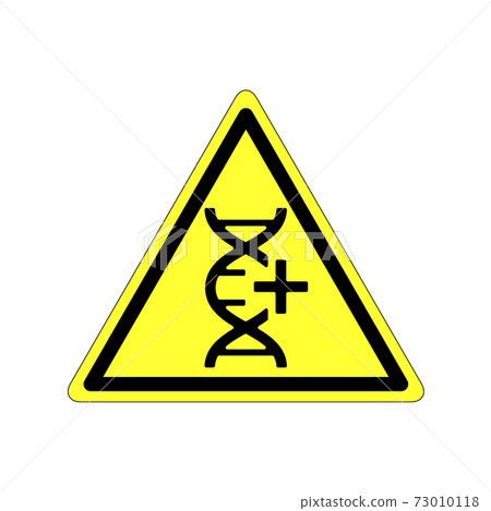 Hazard warning attention sign with symbol GMO, genetically modified DNA yellow icon. 73010118