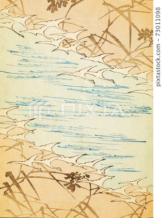 Retro Japanese art design background with birds, stream 73011098