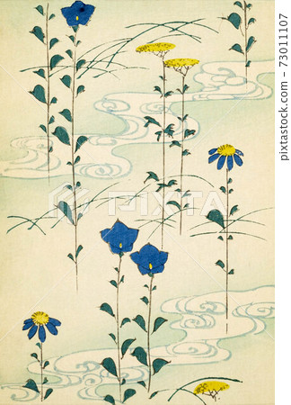 Retro Japanese art design pale background with long stemmed flowers. Retro Japanese art design pale background with long stemmed flowers. 73011107
