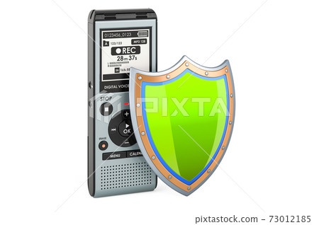 Digital voice recorder with shield, 3D rendering Digital voice recorder with shield, 3D rendering 73012185