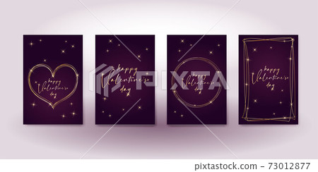 set valentine's day greeting card banner invitation flyer brochure. dark purple and gold luxury rich style. heart shape shiny stars and fashion lettering set valentine's day greeting card banner invitation flyer brochure. dark purple and gold luxury rich style. heart shape shiny stars and fashion lettering 73012877