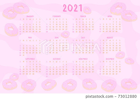 2021calendar hand drawn cute cartoon style pink donuts. Wall annual calendar design concept with handdrawn font type and elements. 2021calendar hand drawn cute cartoon style pink donuts. Wall annual calendar design concept with handdrawn font type and elements. 73012880