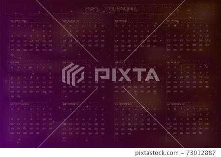 2021 calendar dark space astro style. Night cosmic violet orange gradient sky and shiny stars. Calendar design concept week starts on sunday 2021 calendar dark space astro style. Night cosmic violet orange gradient sky and shiny stars. Calendar design concept week starts on sunday 73012887