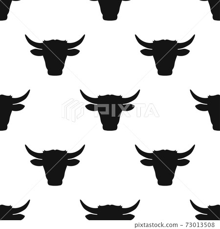 Black bull or cow icon isolated seamless pattern on white background. Vector Black bull or cow icon isolated seamless pattern on white background. Vector 73013508