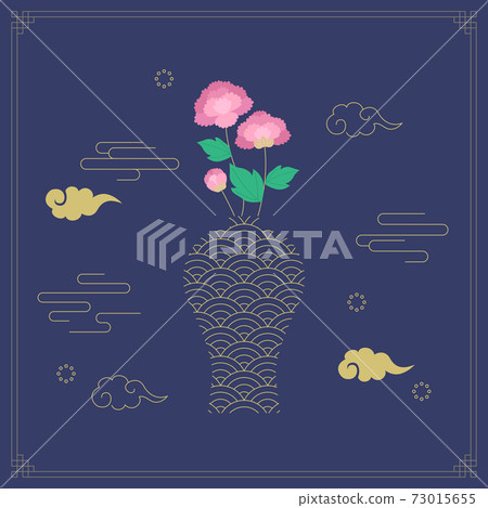 Korean traditional illustration-vase and peony flower Korean traditional illustration-vase and peony flower 73015655