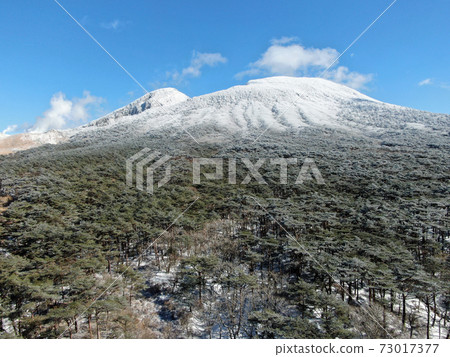 在一個雪域景觀的韓國山鳥瞰圖 73017377