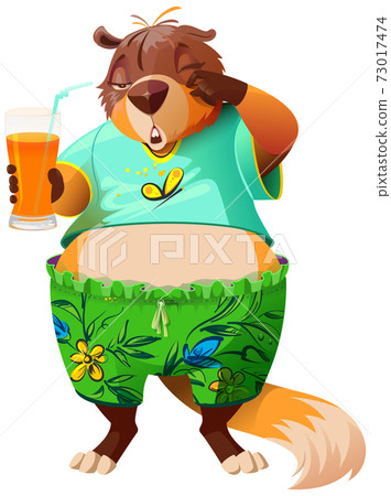 Groundhog day template greeting card poster. Marmot in summer clothes predicts coming of spring 73017474