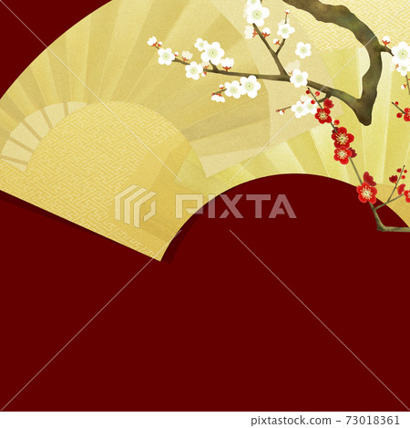 Japanese-style background of plum blossoms and fans-There are multiple variations 73018361