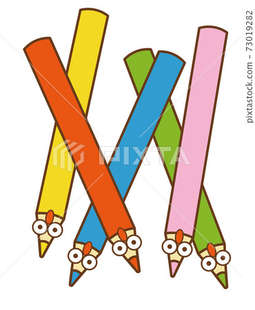 Pleasant friends of 5 colored pencils upside down disturbed very surprised Pleasant friends of 5 colored pencils upside down disturbed very surprised 73019282
