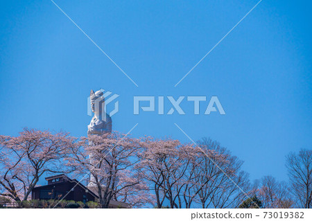 Funaoka Heiwa Kannon and Sakura in Funaoka Castle Ruins Park [Miyagi Prefecture] 73019382