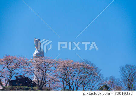 Funaoka Heiwa Kannon and Sakura in Funaoka Castle Ruins Park [Miyagi Prefecture] 73019383