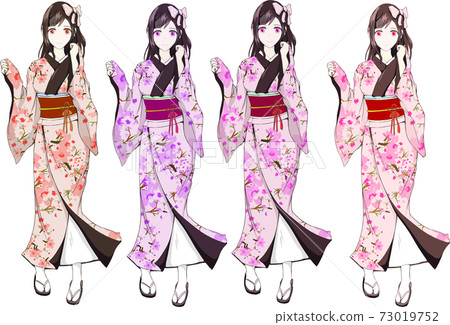 By color of women's fashion image of Japanese clothes in kimono By color of women's fashion image of Japanese clothes in kimono 73019752