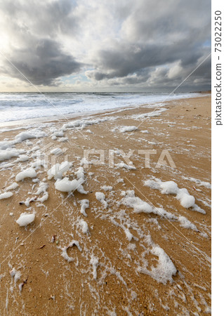 Windswept sea foam on a beach in the Atlantic Ocean Windswept sea foam on a beach in the Atlantic Ocean 73022250