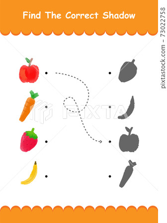Find the correct cartoon fruits and shadow. Educational children logical game. Printable worksheet for preschool kids 73022758