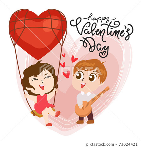 happy valentine's day girl and boy cartoon - Stock Illustration ...
