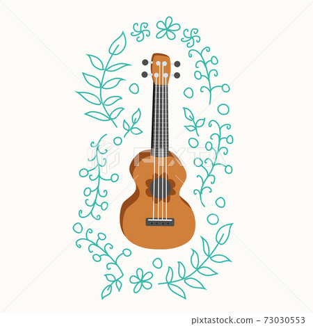 Ukulele and tropical leafs. hand drawn illustration 73030553