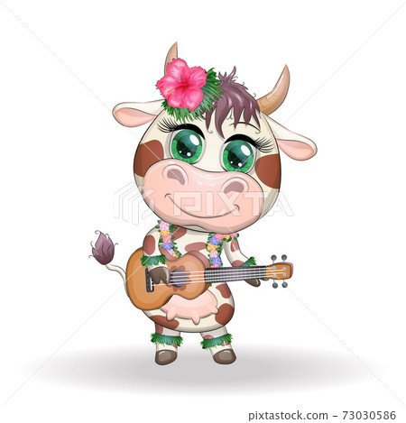 Cute cartoon bull, cow with beautiful eyes,... - Stock Illustration  [73030586] - PIXTA