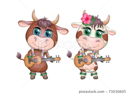 Cute cartoon bull, cow with beautiful eyes,... - Stock Illustration  [73030605] - PIXTA