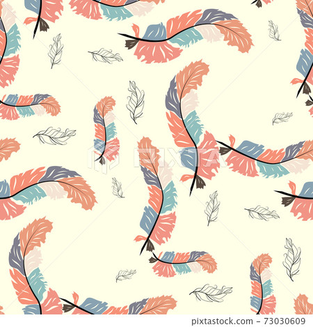 Colorful cute seamless pattern with variety of feather 73030609