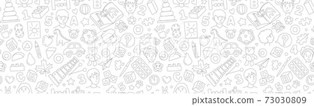 Preschool kindergarten Educational toys doodle line vector illustration seamless pattern. 73030809