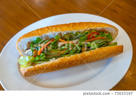 Crispy Vietnamese shredded chicken meat sandwich- Banh Mi Crispy Vietnamese shredded chicken meat sandwich- Banh Mi 73033197