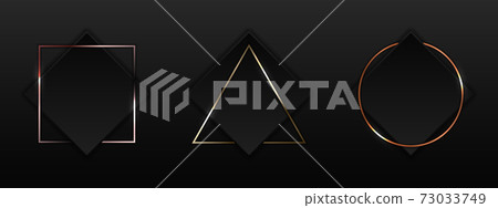 Set of black square with geometric border gold, pink gold, copper metallic frame badge on dark background luxury style Set of black square with geometric border gold, pink gold, copper metallic frame badge on dark background luxury style 73033749