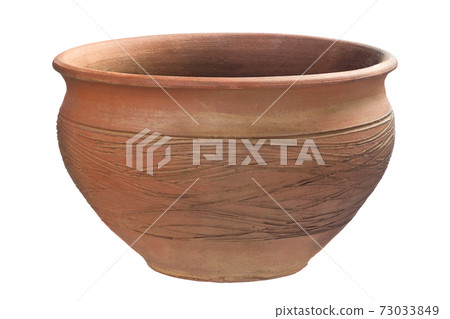 Empty brown ceramic pot isolated on white Empty brown ceramic pot isolated on white 73033849