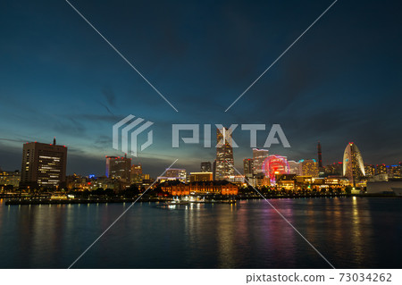 Cityscape of Minato Mirai in Yokohama City, Kanagawa Prefecture, Japan with harbor  73034262