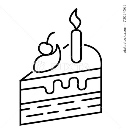 Piece of cake icon in outline style. Souffle, nem, cheesecake with candles. The celebration of the birth. Pie with cherry Piece of cake icon in outline style. Souffle, nem, cheesecake with candles. The celebration of the birth. Pie with cherry 73034565